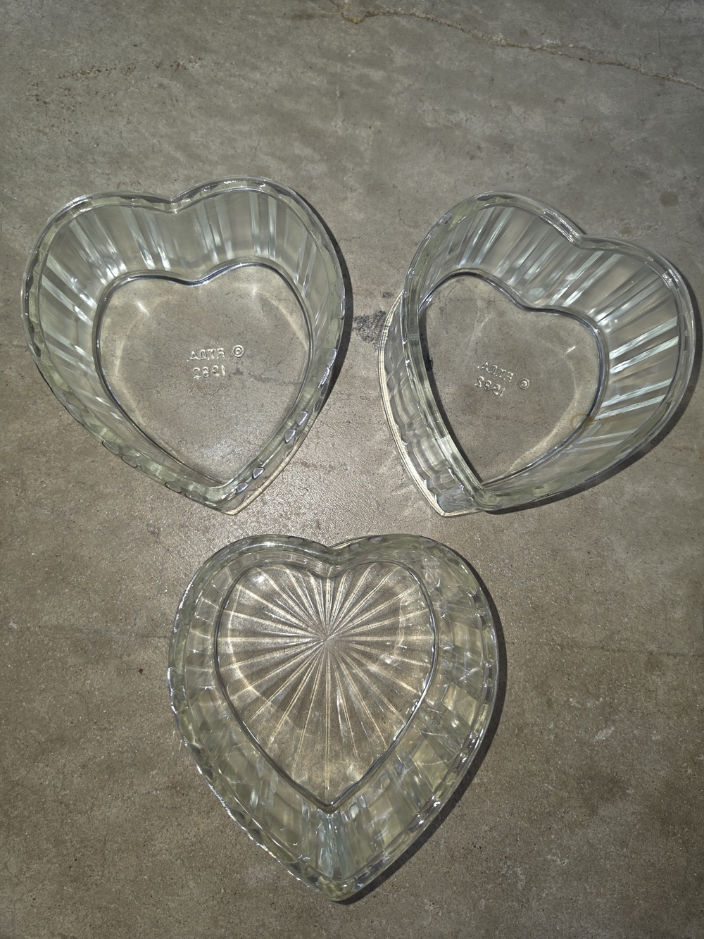 Vintage F.T.D.A. 1982 Heart-Shaped Glass Candy Dishes (Set of 3)